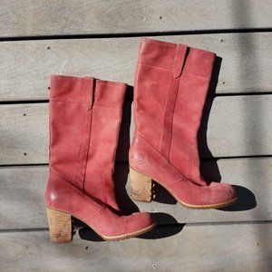 Red timberland heeled boots, one of a kind - sample